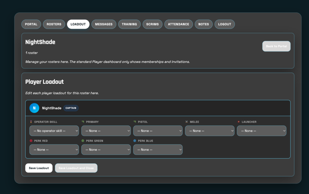 Manage Players Loadout